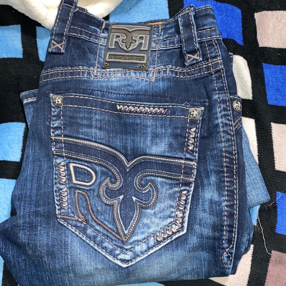 Rock revival slim boot cut jeans size 34 dark blue